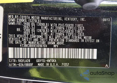 2014 Toyota Venza Xle V6 from USA, damaged, VIN 4T3BK3BB9EU096104